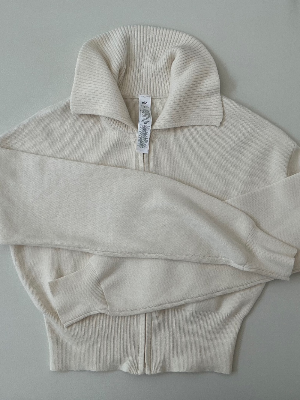 NEW ALO Yoga Scholar Knit Cropped Full Zip Jacket Cardigan S